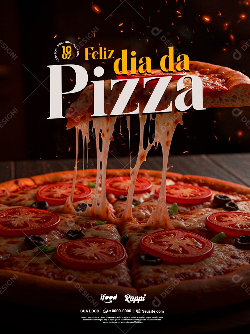 Pizzaria Feliz Dia da Pizza 10 de Julho Social Media PSD Editável