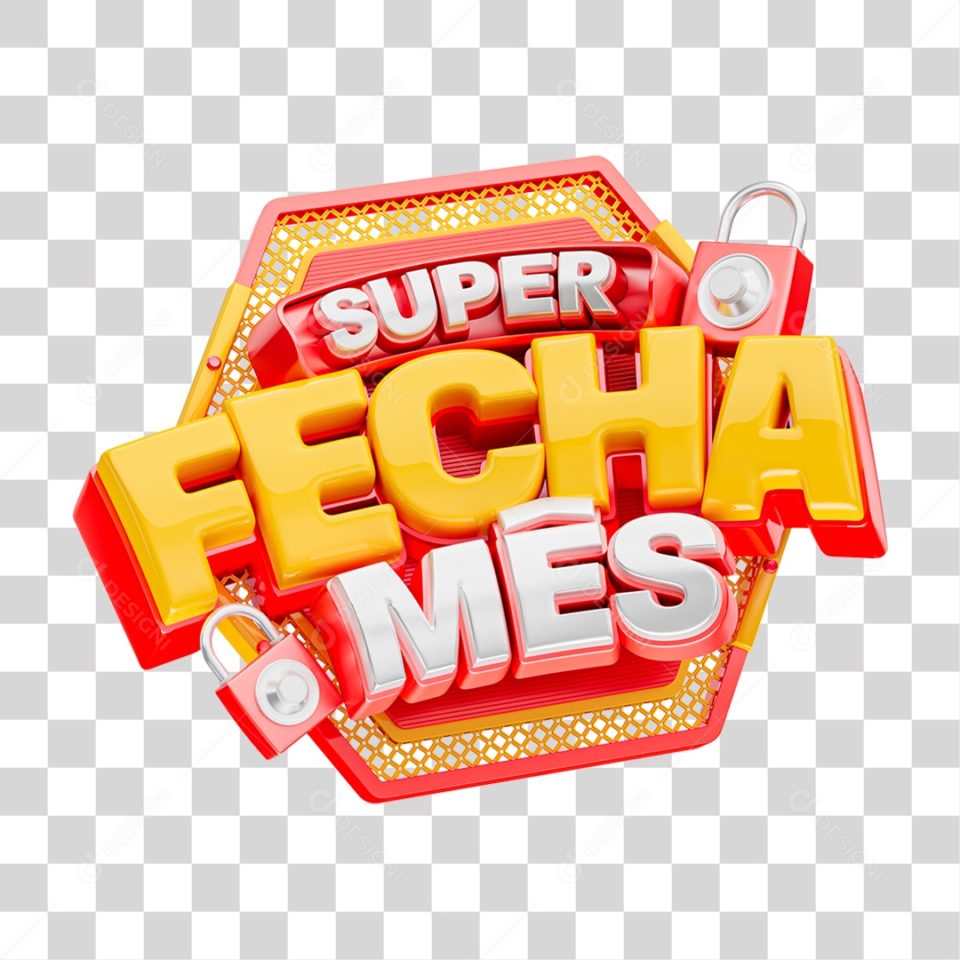 Selo 3D Super Fecha Mês PNG Transparente