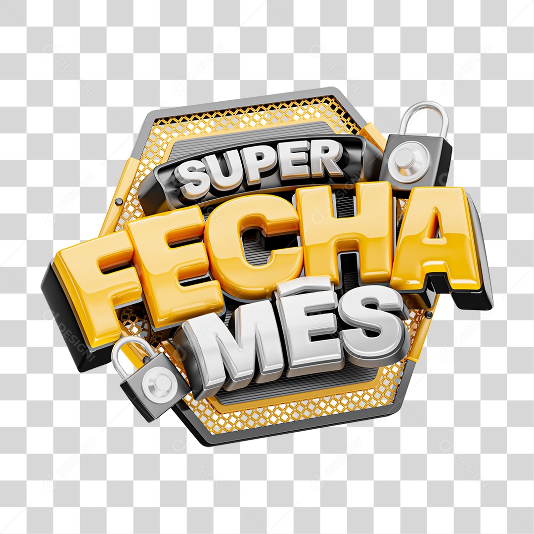 Selo 3D Super Fecha Mês PNG Transparente