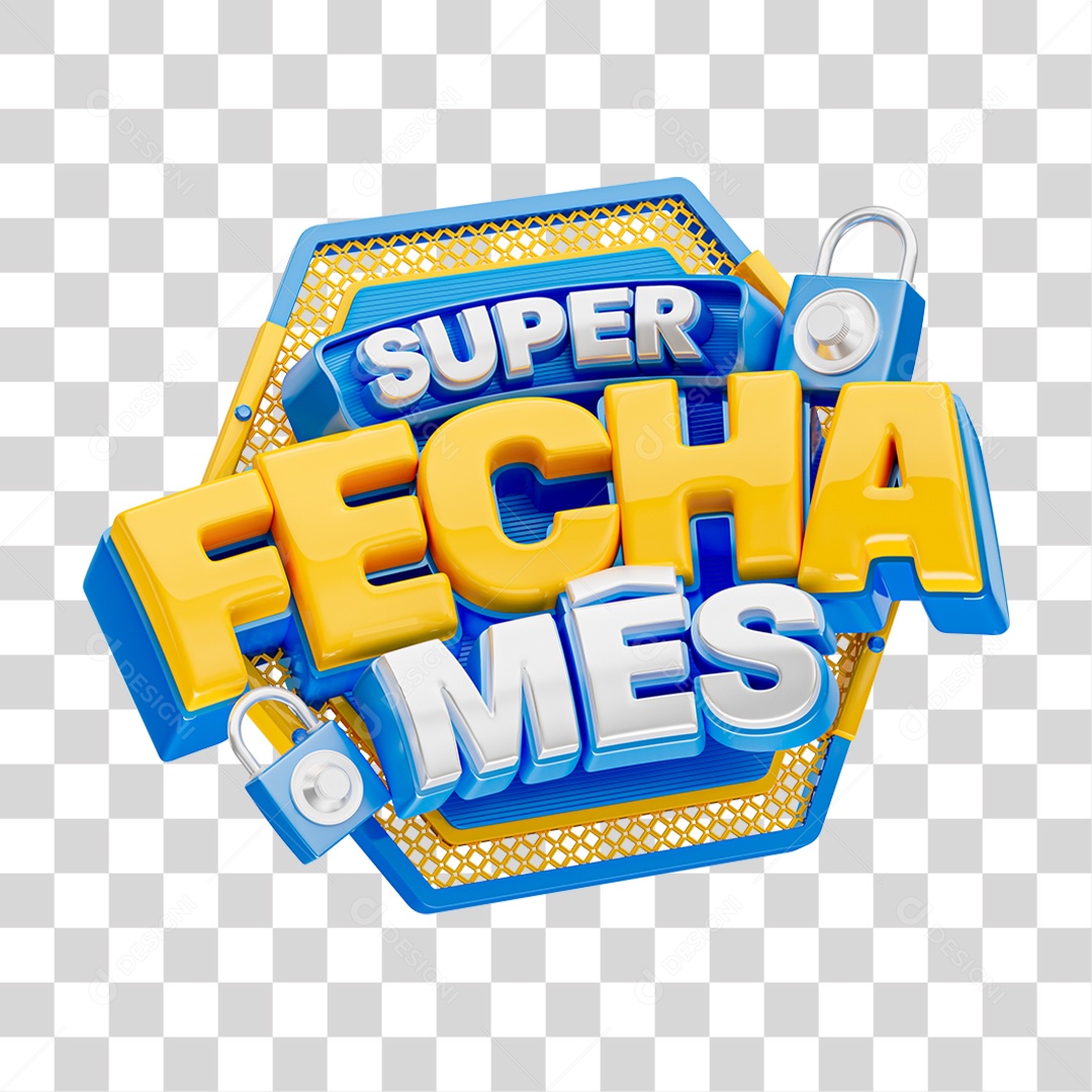 Selo 3D Super Fecha Mês PNG Transparente