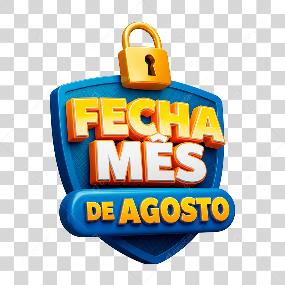 Selo 3D Fecha Mês de Agosto PNG Transparente