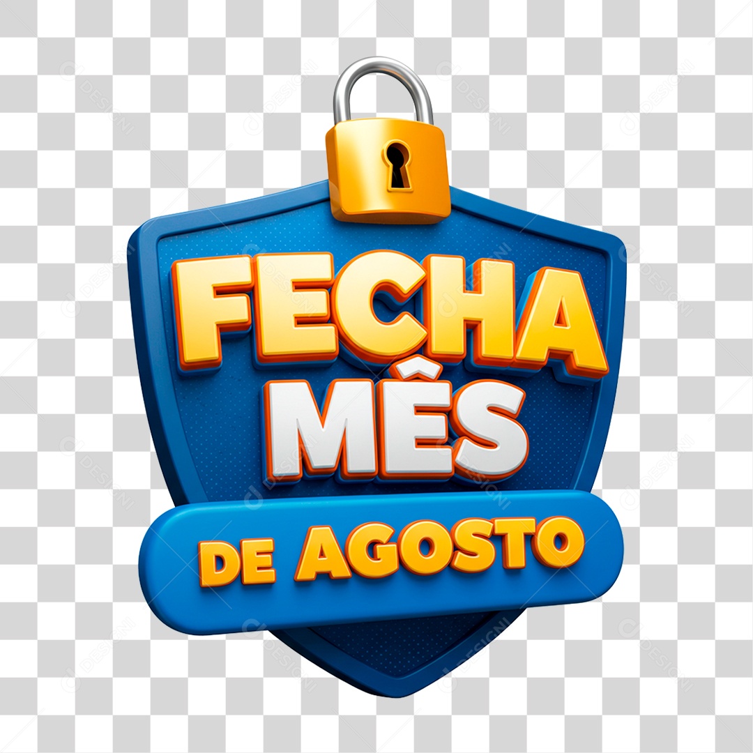 Selo 3D Fecha Mês de Agosto PNG Transparente