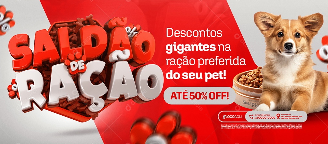 Banner Saldão De Ração Pet Shop Descontos Gigantes Social Media PSD Editável