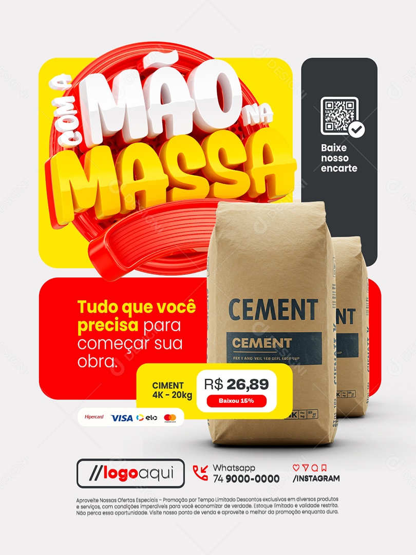 Com a Mão na Massa Construção Tudo Que Você Precisa Cimento Social Media PSD Editável