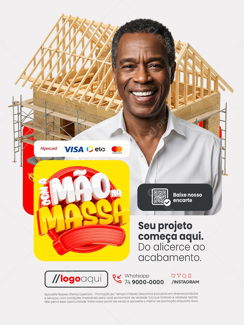 Com a Mão na Massa Construção Seu Projeto Começa Aqui Social Media PSD Editável