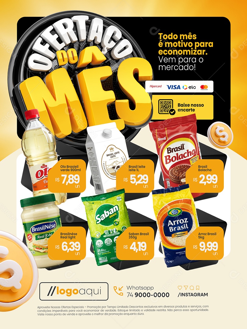 Ofertaço do Mês Supermercado Encarte Todo Mês é Motivo Social Media PSD Editável