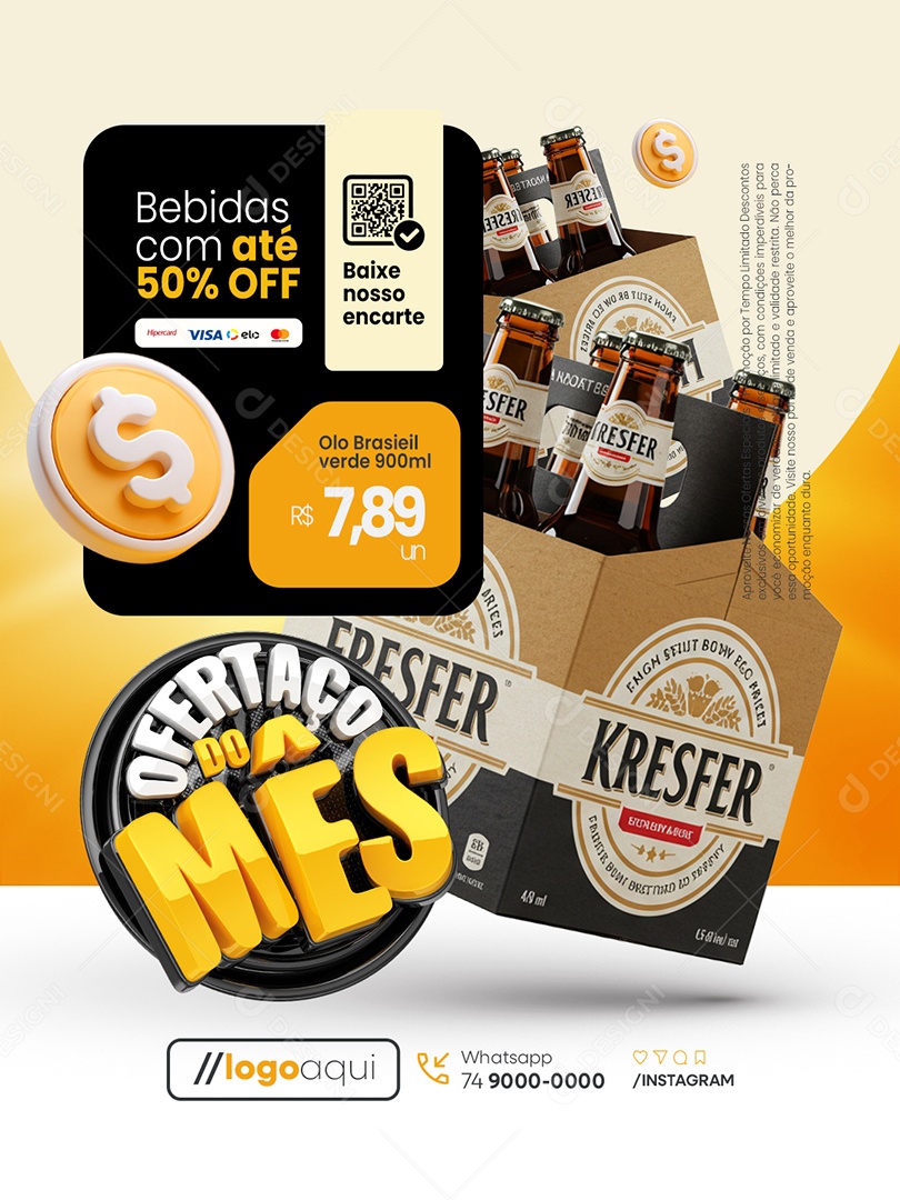 Ofertaço do Mês Supermercado Bebidas com Até 50% Off Social Media PSD Editável