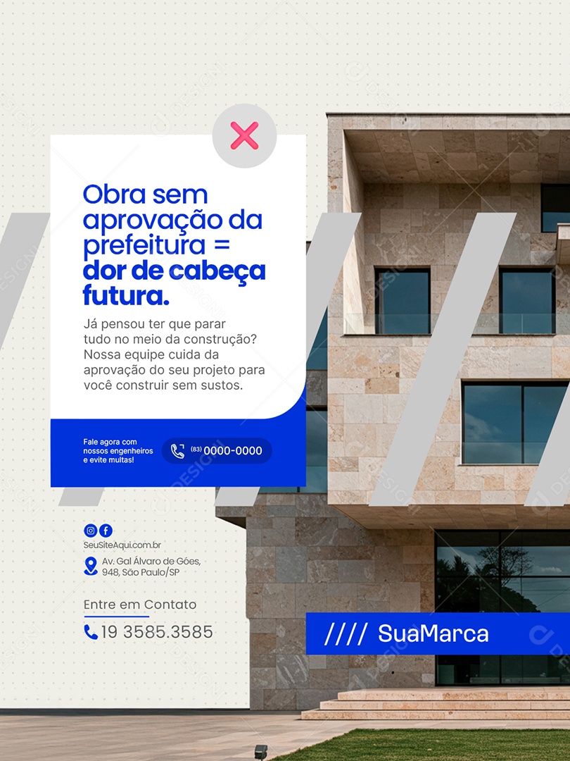 Engenharia Obra Sem Aprovação da Prefeitura Social Media PSD Editável