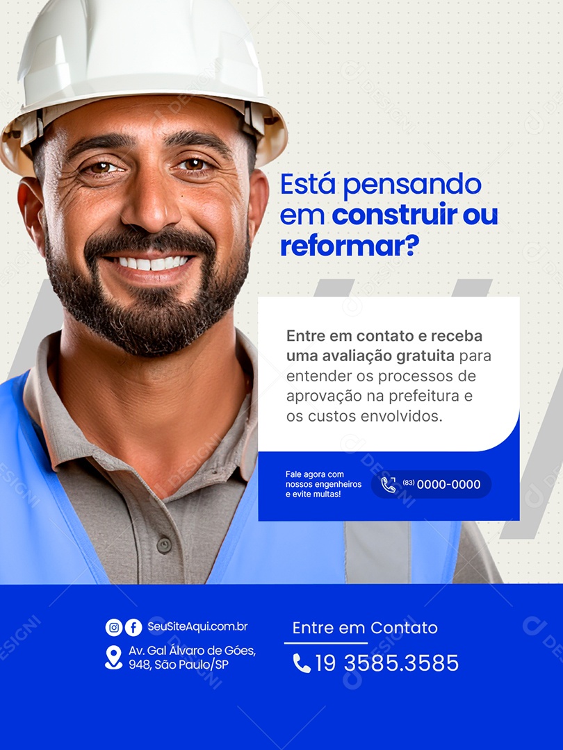 Engenharia Está Pensando em Construir ou Reformar Social Media PSD Editável