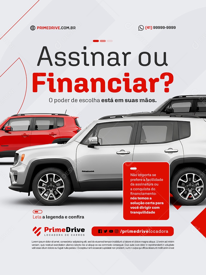 Locação De Carros Assinar ou Financiar Social Media PSD Editável