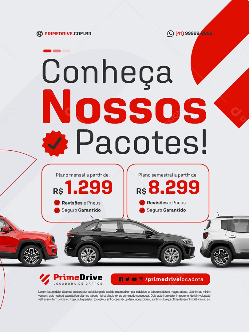 Locação De Carros Conheça Nossos Pacotes Social Media PSD Editável