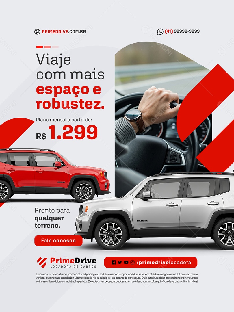 Locação De Carros Viaje com Mais Espaço e Robustez Social Media PSD Editável