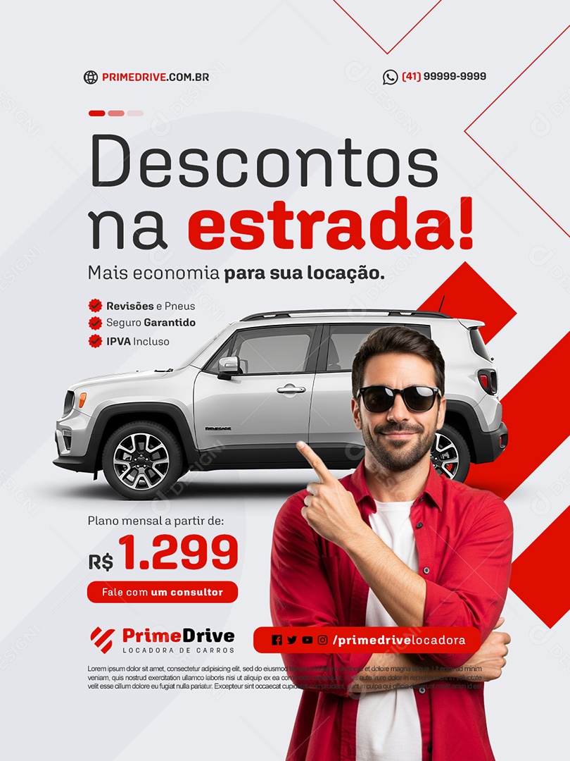 Locação De Carros Descontos na Estrada Social Media PSD Editável