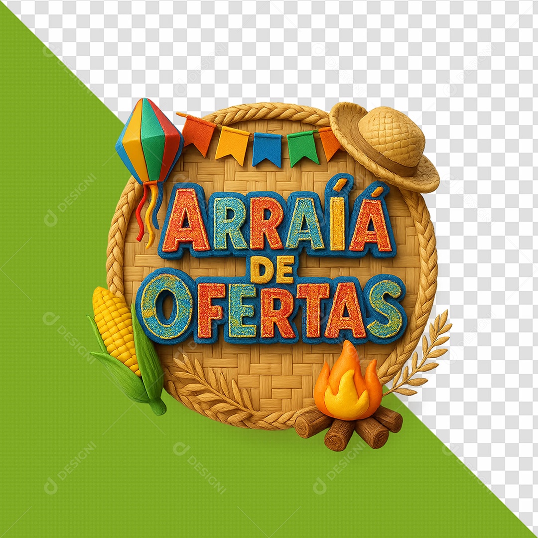 Arraía De Ofertas São João Selo 3D para Composição PSD