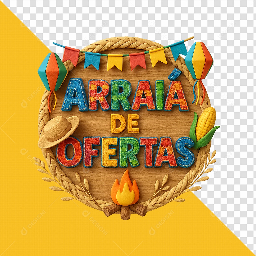 Arraía De Ofertas São João Selo 3D para Composição PSD