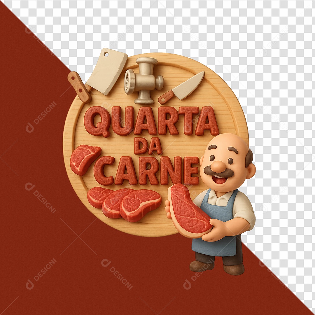 Selo 3D Quarta De Carne Para Composição PSD
