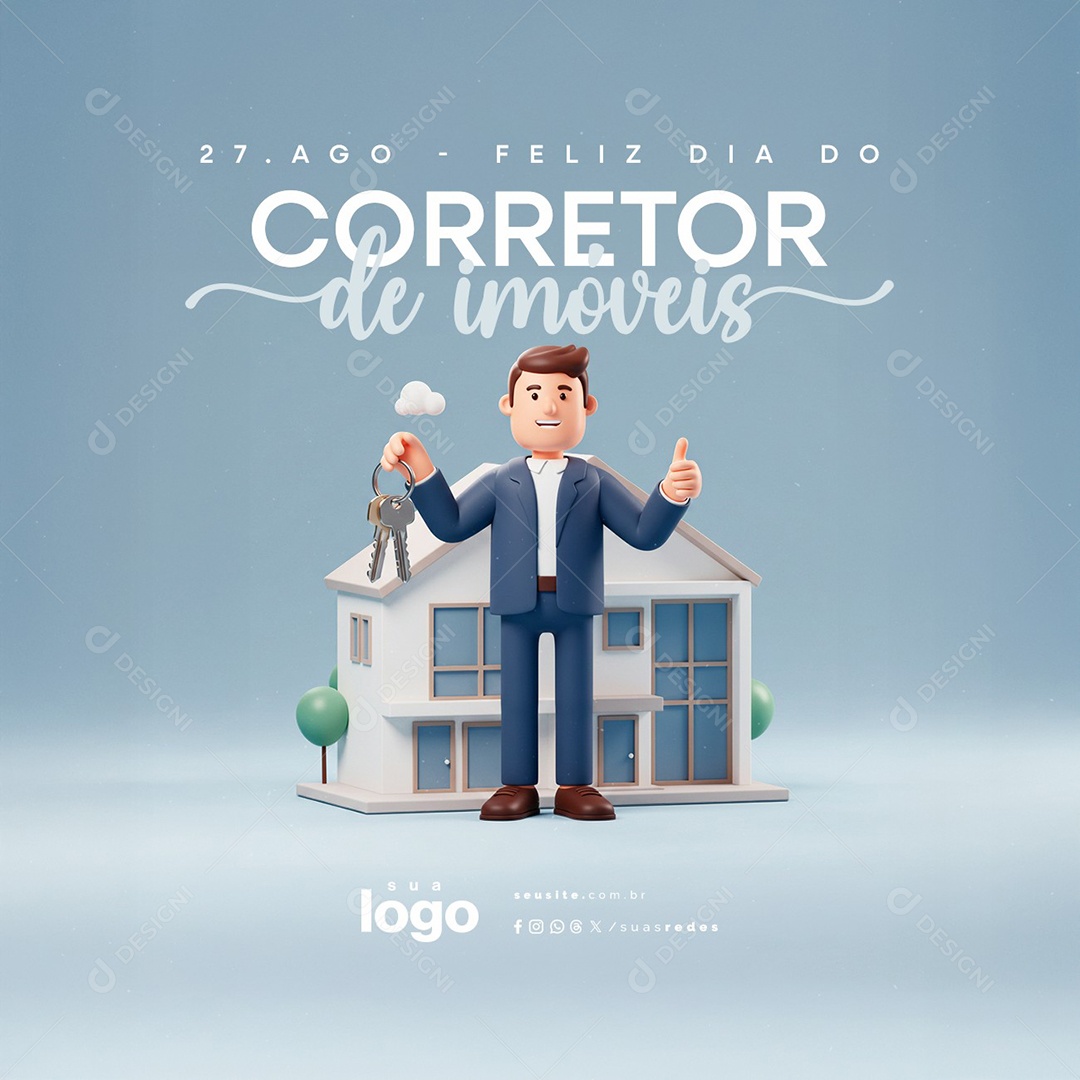 Feliz Dia do Corretor de Imóveis 27 de Agosto Social Media PSD Editável