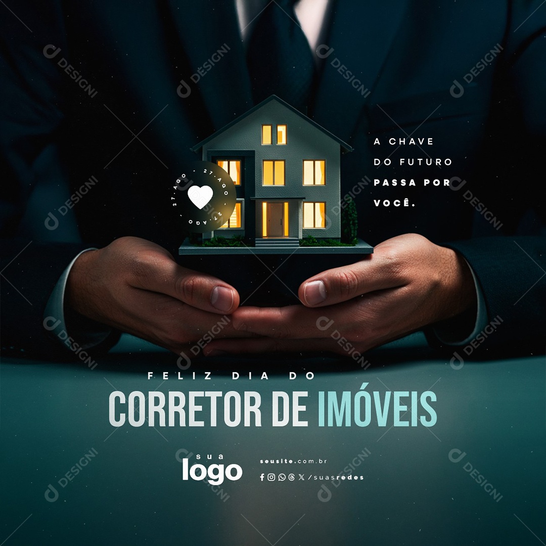 Feliz Dia do Corretor de Imóveis 27 de Agosto Social Media PSD Editável