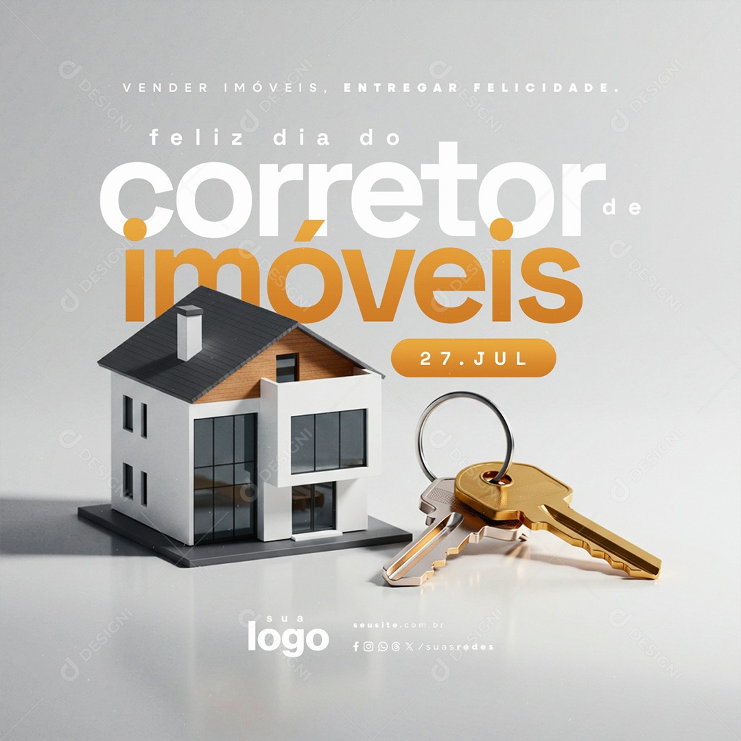 Feliz Dia do Corretor de Imóveis 27 de Agosto Vender Imóveis Social Media PSD Editável