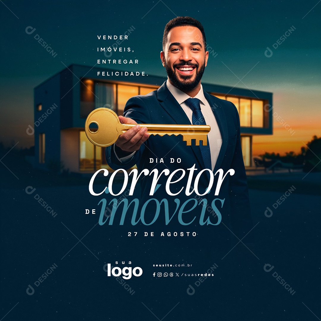 Dia do Corretor de Imóveis 27 de Agosto Vender Imóveis Social Media PSD Editável
