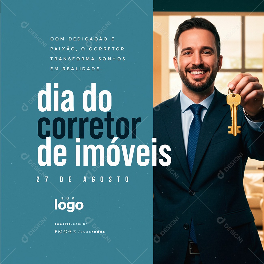 Dia do Corretor de Imóveis 27 de Agosto com Dedicação e Paixão Social Media PSD Editável