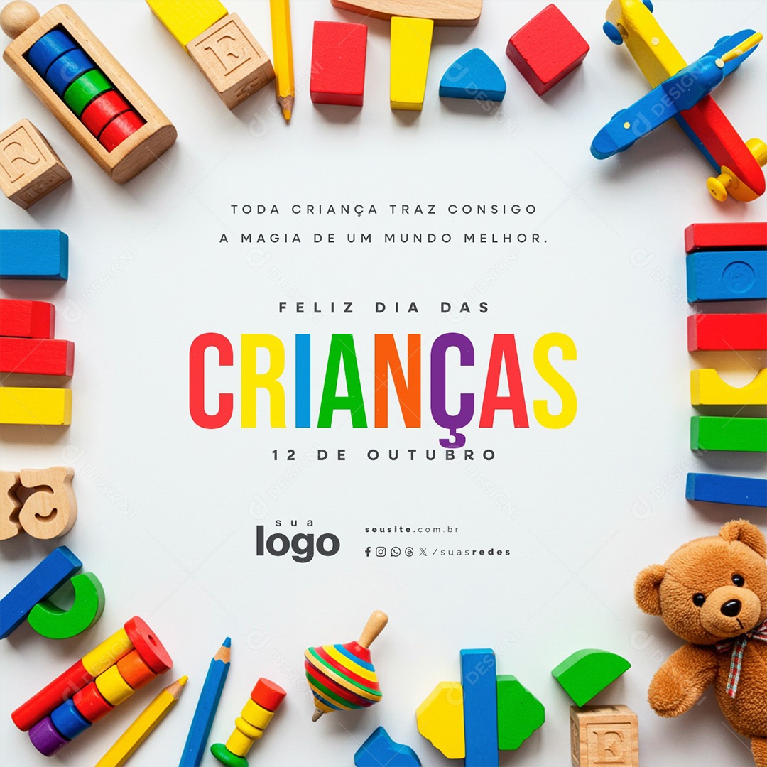 Feliz Dia das Crianças 12 de Outubro A Magia de Um Mundo Melhor Social Media PSD Editável