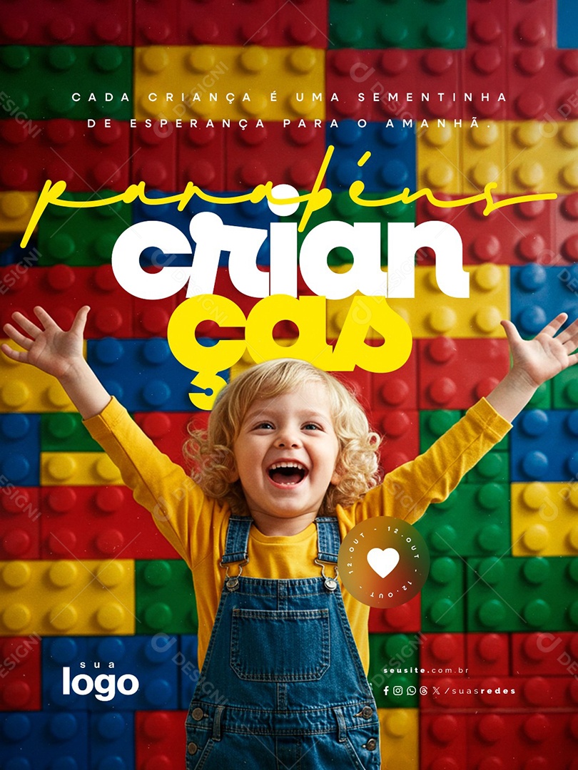 Dia das Crianças 12 de Outubro Parabéns Social Media PSD Editável