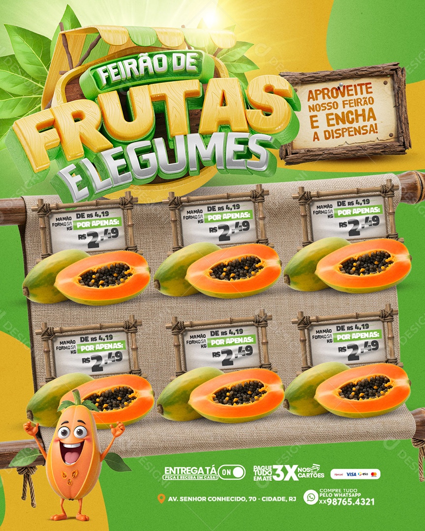 Encarte Feirão de Frutas e Verduras Social Media PSD Editável