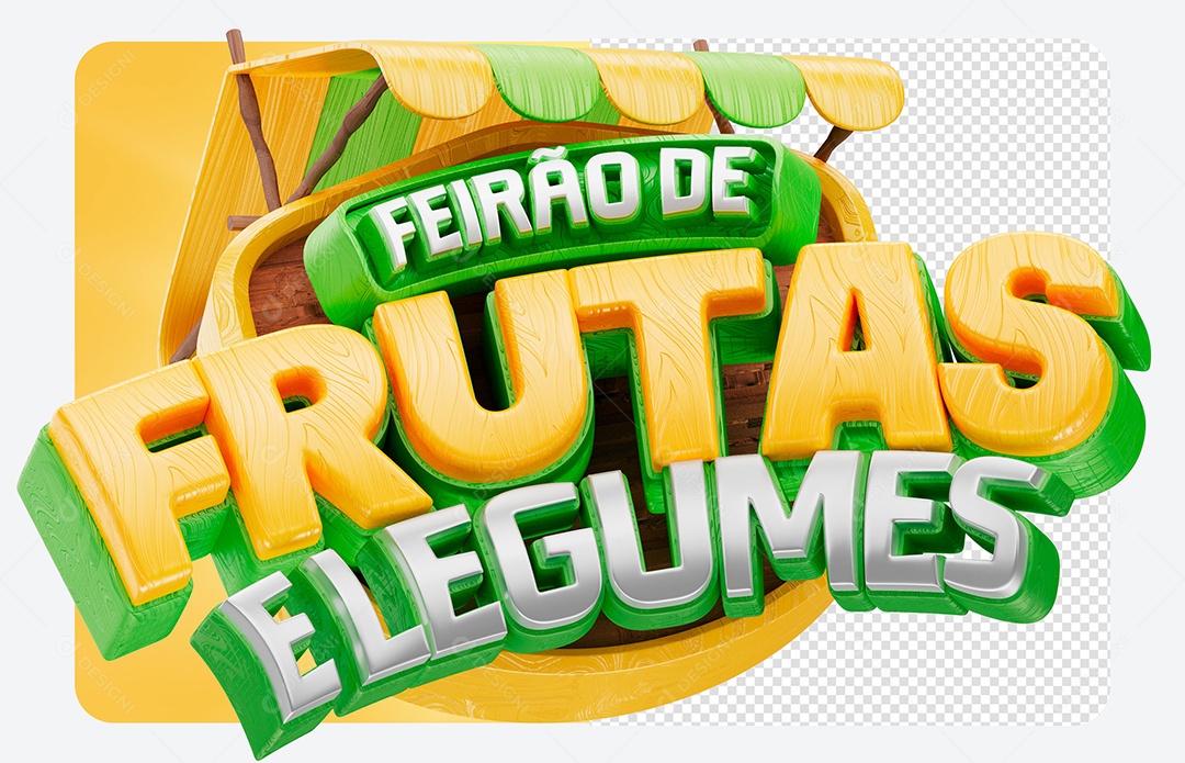 Selo 3D Feirão de Frutas e Verduras Para Composição PSD