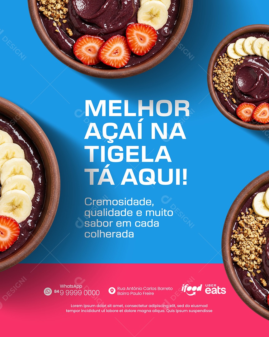 Açaiteria Melhor Açaí Na Tigela Tá Aqui Social Media PSD Editável