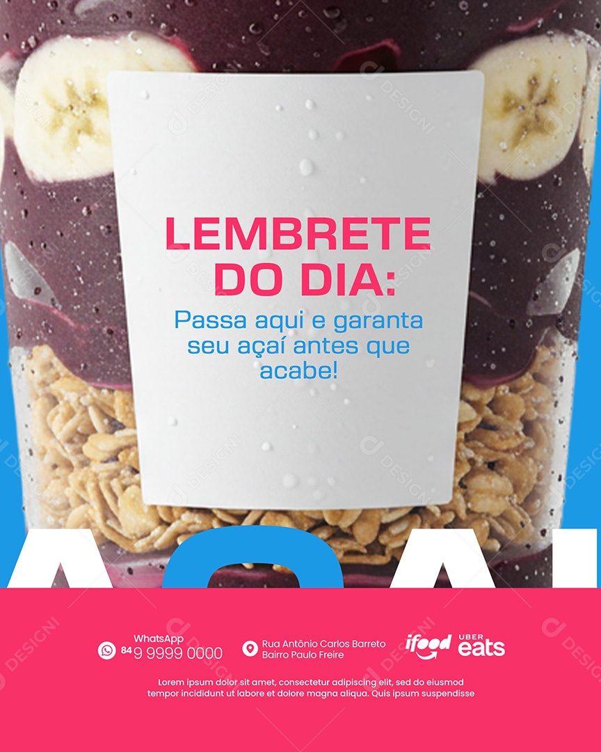 Açaiteria Lembrete do Dia Social Media PSD Editável