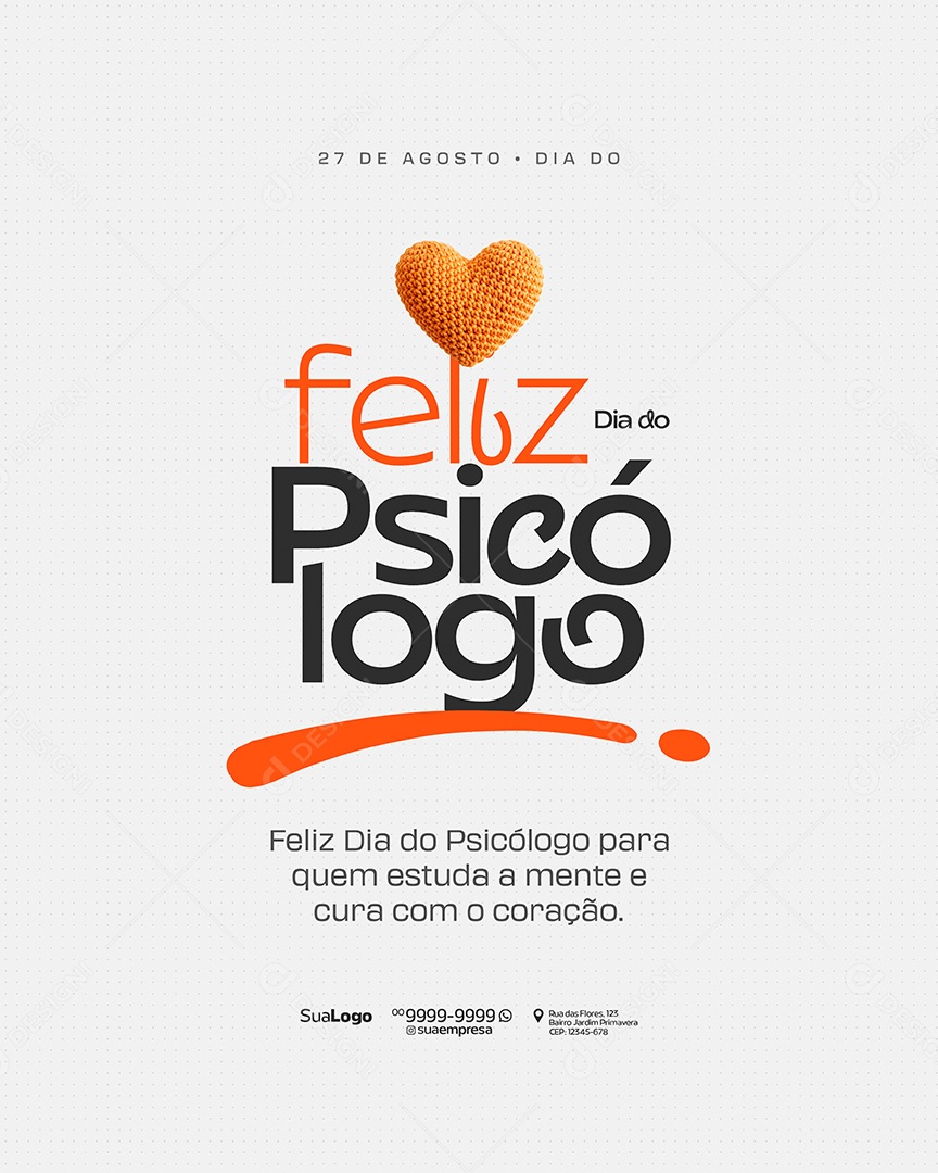 Feliz Dia Do Psicólogo 25 de Agosto Parabéns Social Media PSD Editável
