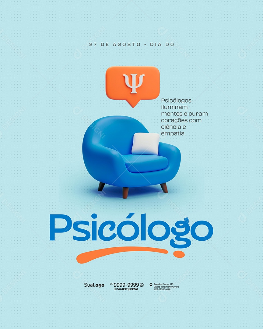 Dia Do Psicólogo 25 de Agosto Parabéns Social Media PSD Editável