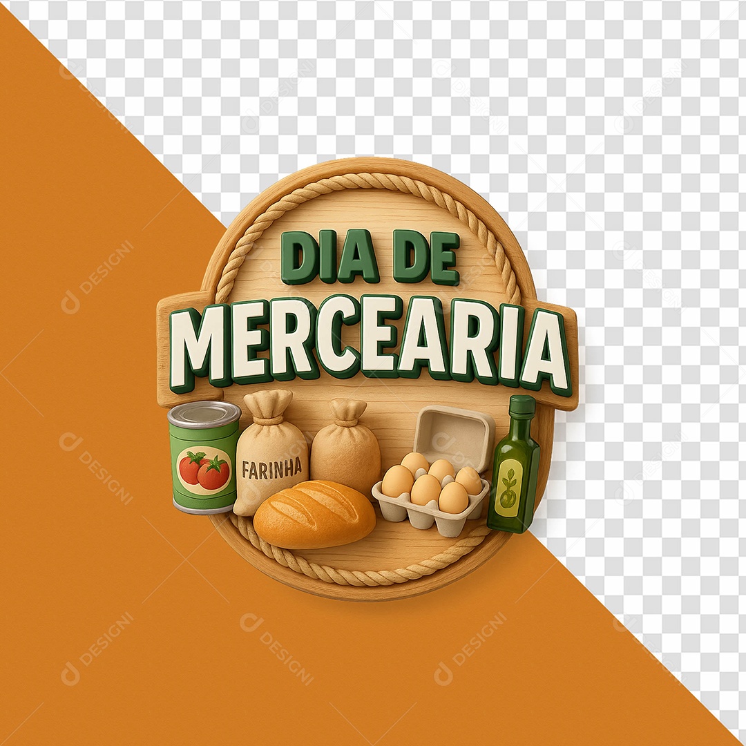 Dia De Mercearia Selo 3D para Composição PSD