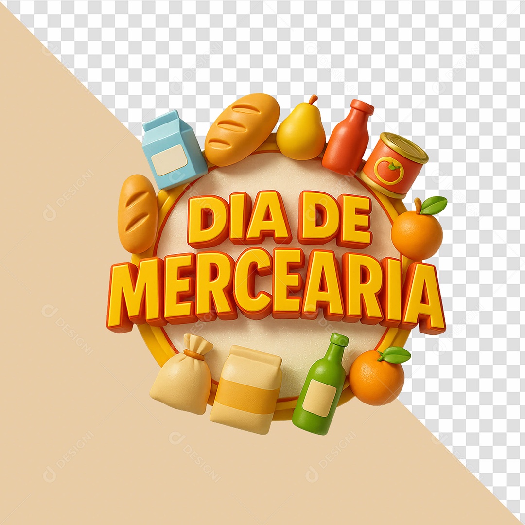 Dia De Mercearia Selo 3D para Composição PSD