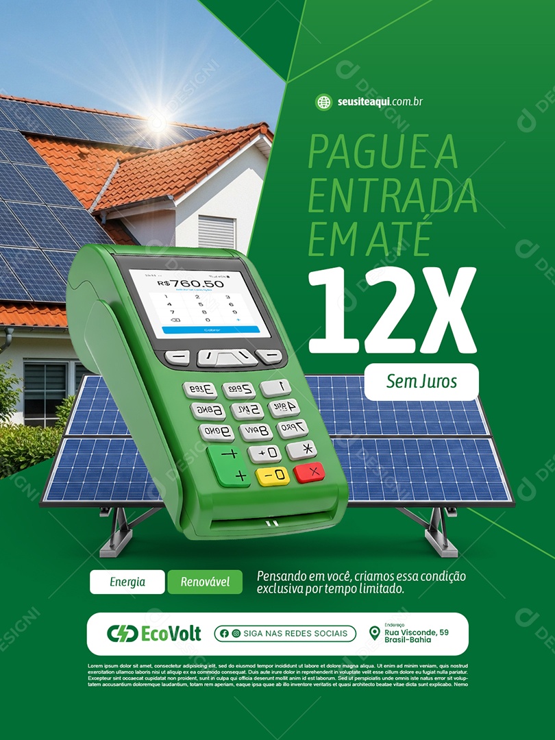Energia Solar Pague a Entrada em Até 12x Sem Juros Social Media PSD Editável
