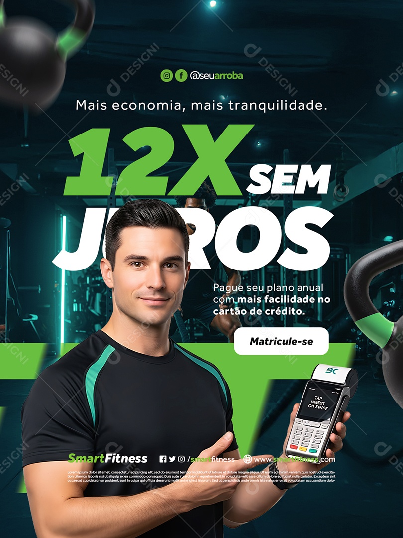 Academia Mais Economia Pague seu Plano Anual em Até 12x Sem Juros Social Media PSD Editável