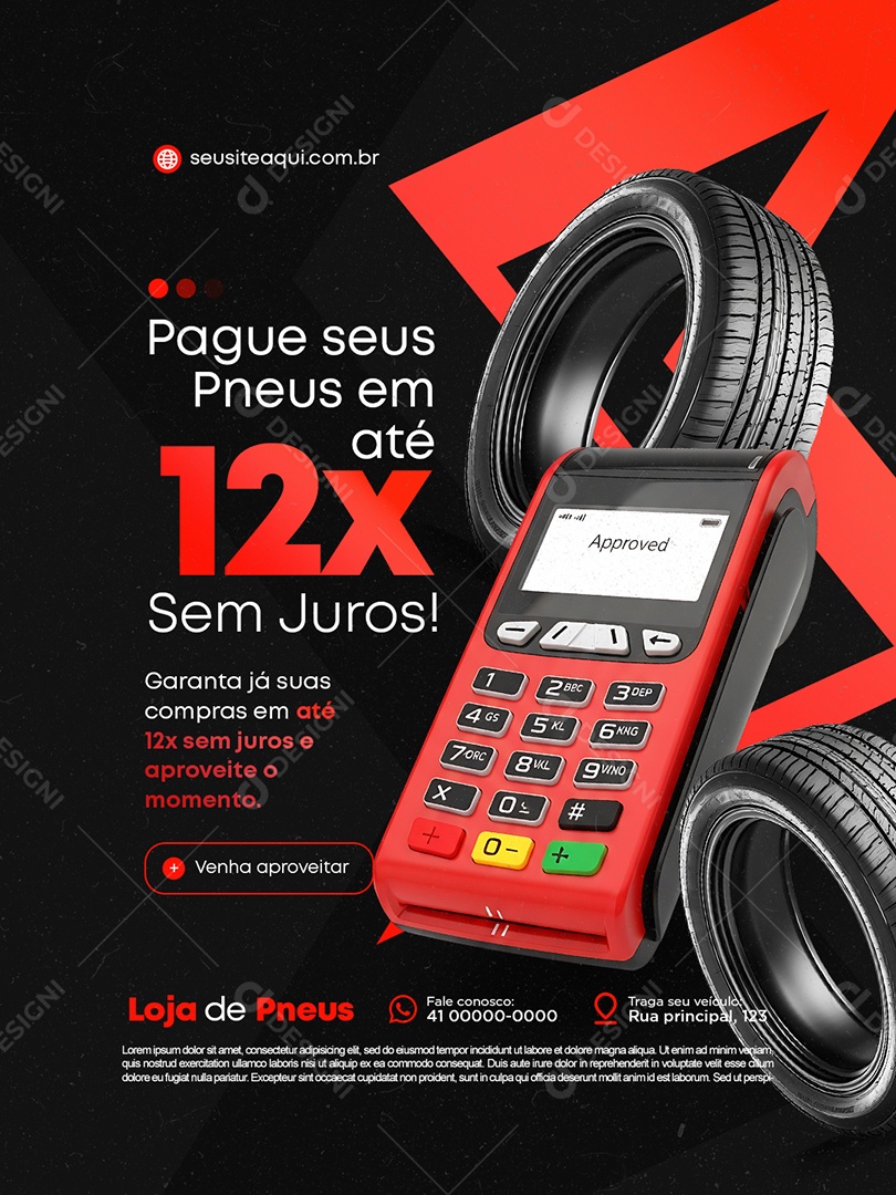 Loja de Pneus Pague seus Pneus em Até 12x Sem Juros Social Media PSD Editável