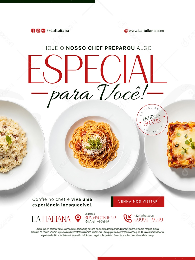Restaurante Italiano Hoje o Nosso Chef Preparou Algo Especial Social Media PSD Editável