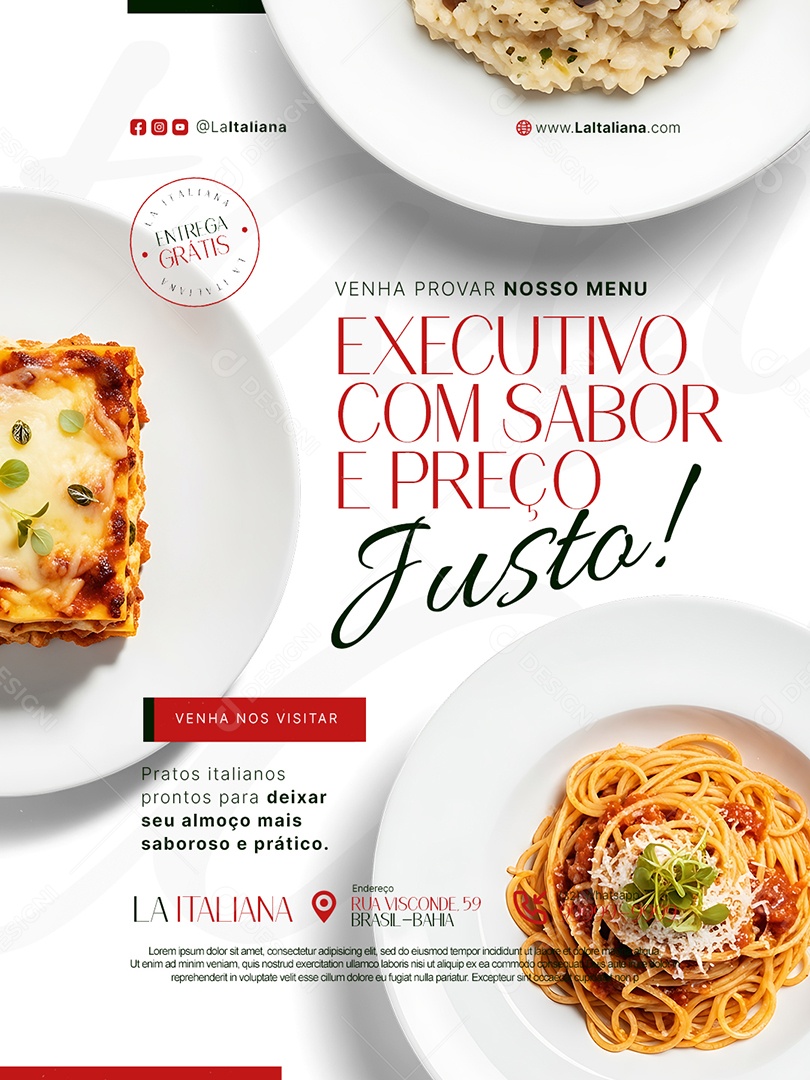 Restaurante Italiano Venha Provar Nosso Menu com Sabor e Preço Justo Social Media PSD Editável