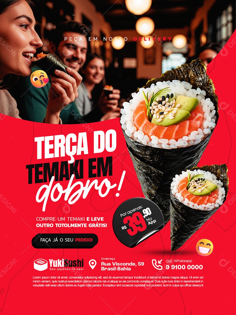 Restaurante Japonês Terça do Temaki em Dobro Social Media PSD Editável