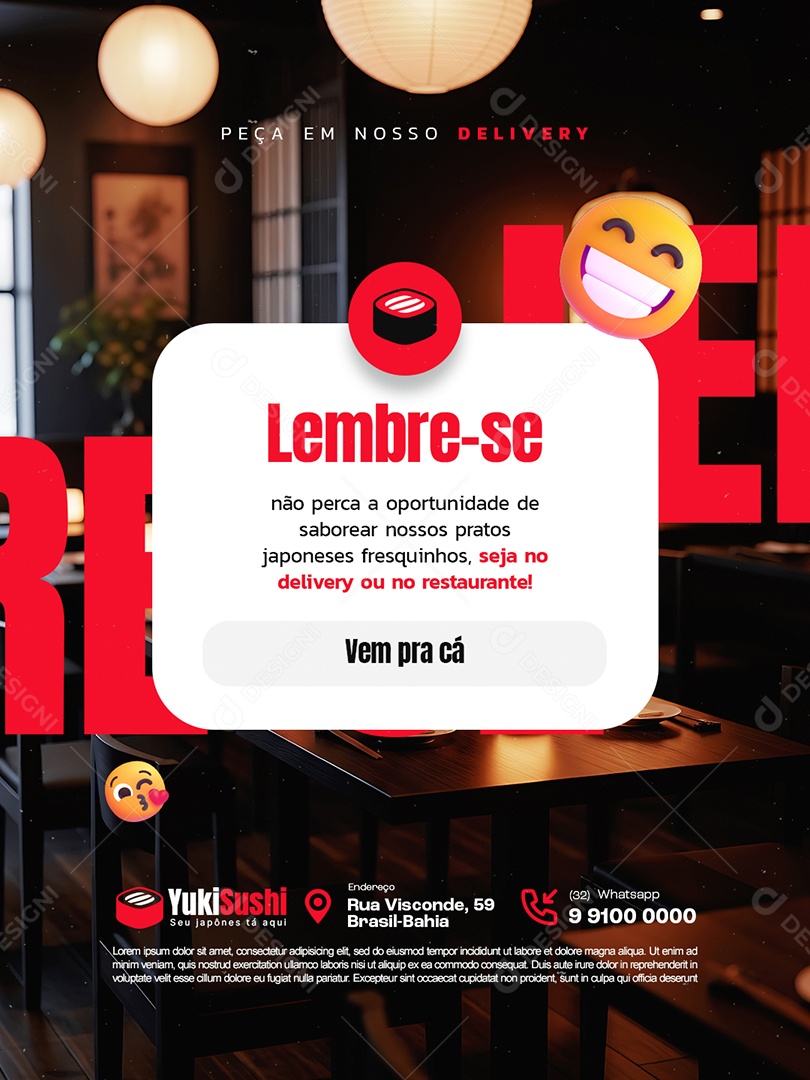 Restaurante Japonês Lembre-Se Vem Pra Cá Social Media PSD Editável