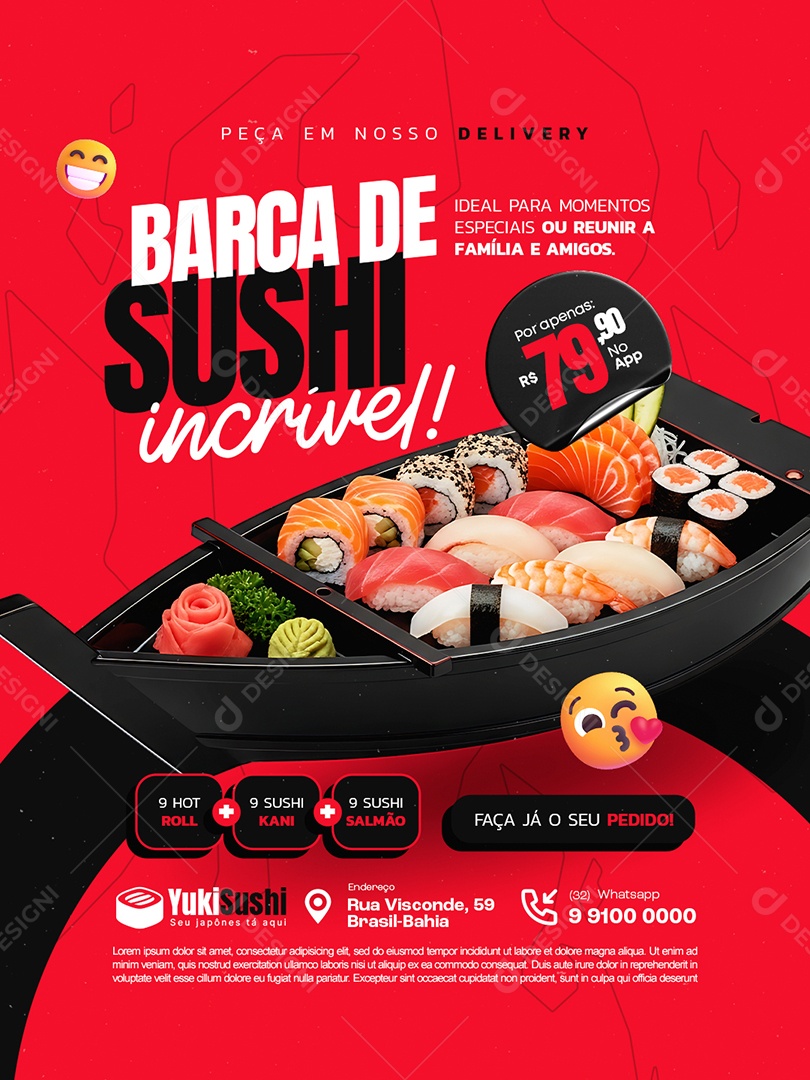 Restaurante Japonês Barca de Sushi Incrível Social Media PSD Editável