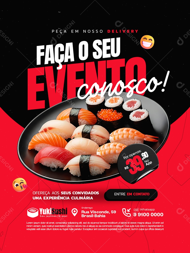 Restaurante Japonês Faça o Seu Evento Conosco Social Media PSD Editável