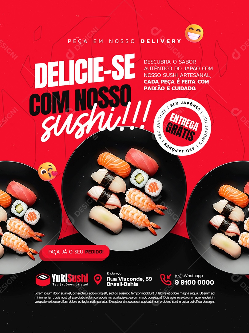 Restaurante Japonês Delicie-Se com Nosso Sushi Social Media PSD Editável