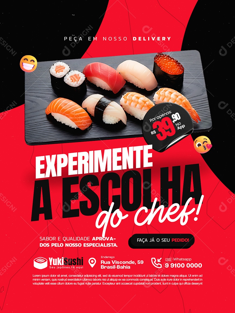Restaurante Japonês Experimente a Escolha do Chef Social Media PSD Editável