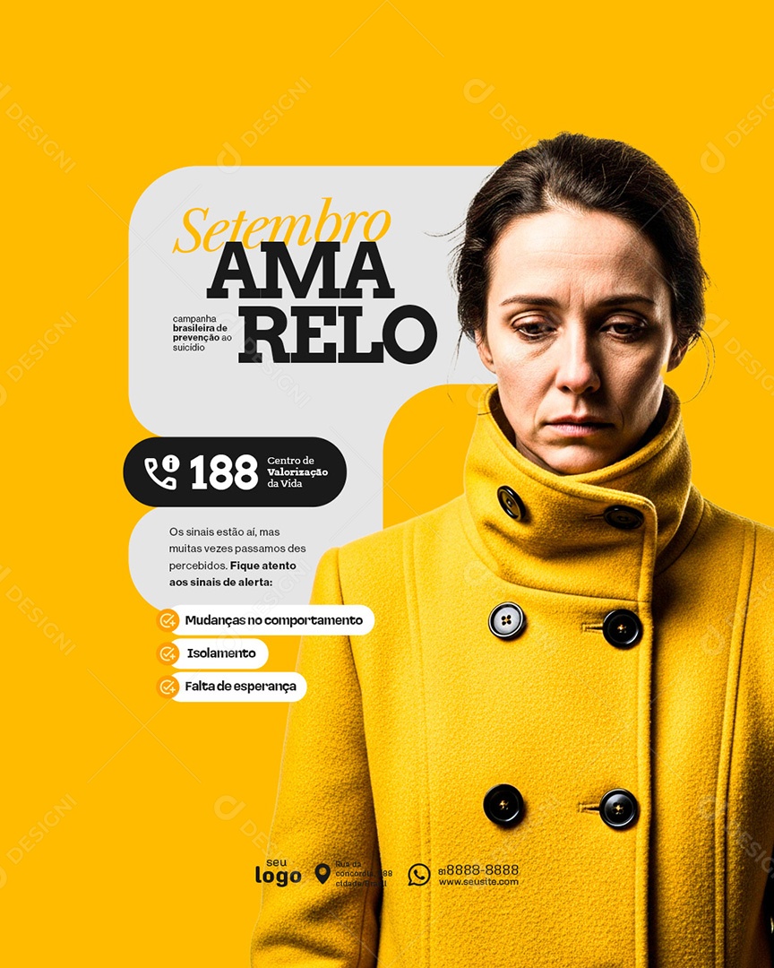 Setembro Amarelo Mês de Combate e Prevenção ao Suicídio Social Media PSD Editável
