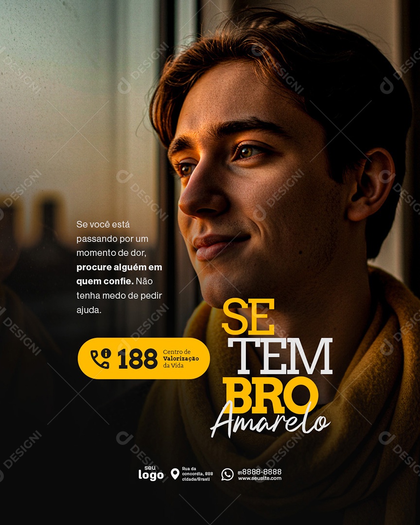 Setembro Amarelo Mês de Combate e Prevenção ao Suicídio Social Media PSD Editável