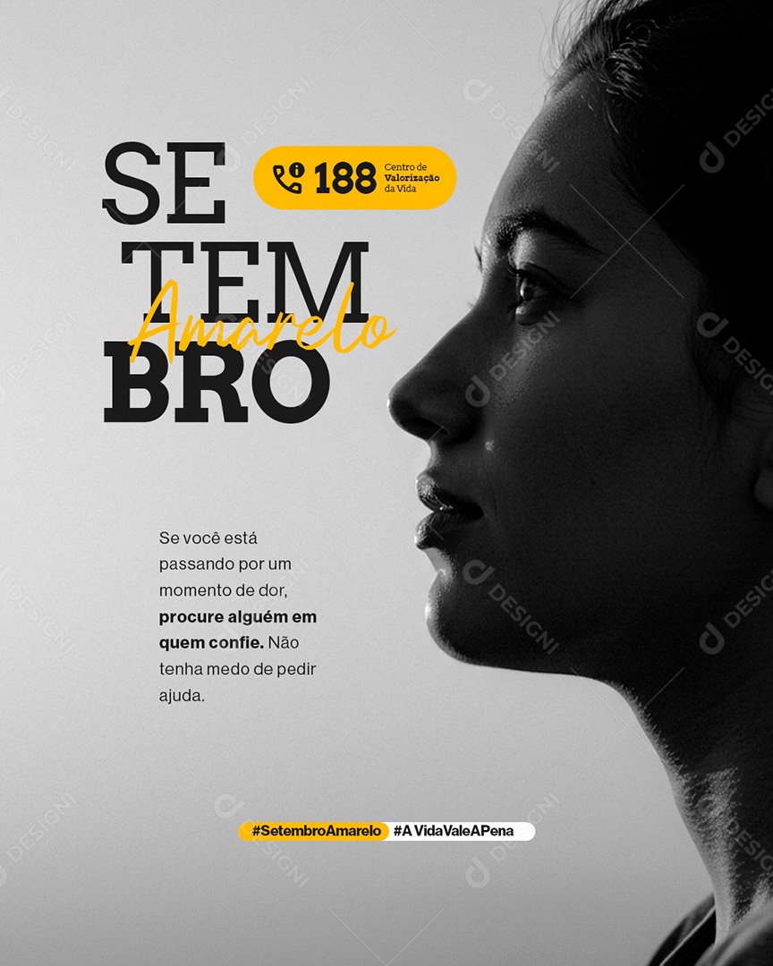 Setembro Amarelo Mês de Combate e Prevenção ao Suicídio Social Media PSD Editável