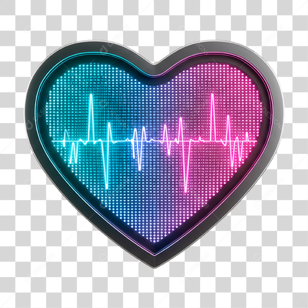 Coração Metálico com Led PNG Transparente